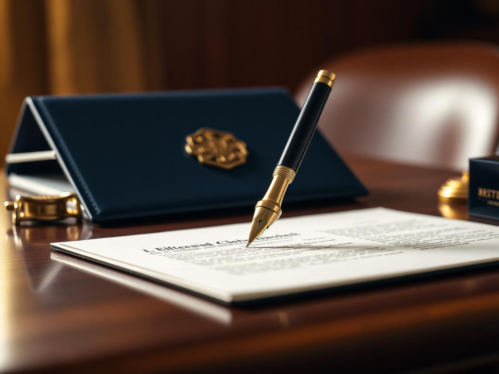 Fountain pen signing an official notarized document